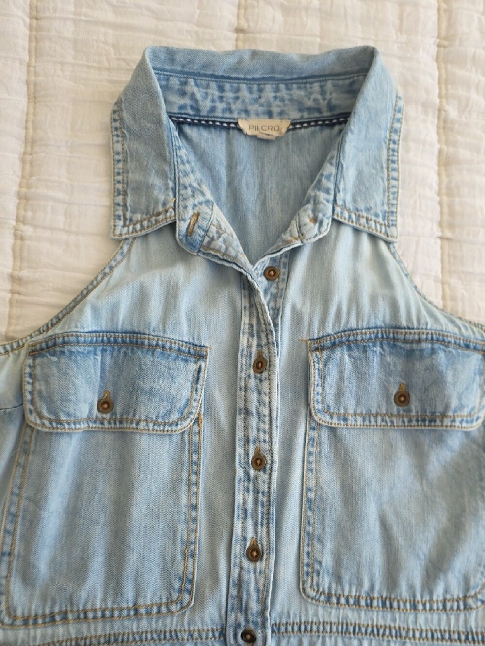 Anthropologie Sleeveless Light Wash Denim Dress - Light Blue - Picture 9 of 11
